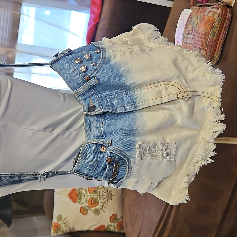 "One Kind Denim co." HANDMADE UPCYCLE OMBRE' BEDAZZLED DENIM SHOULDER BAG! - Picture 10 of 10